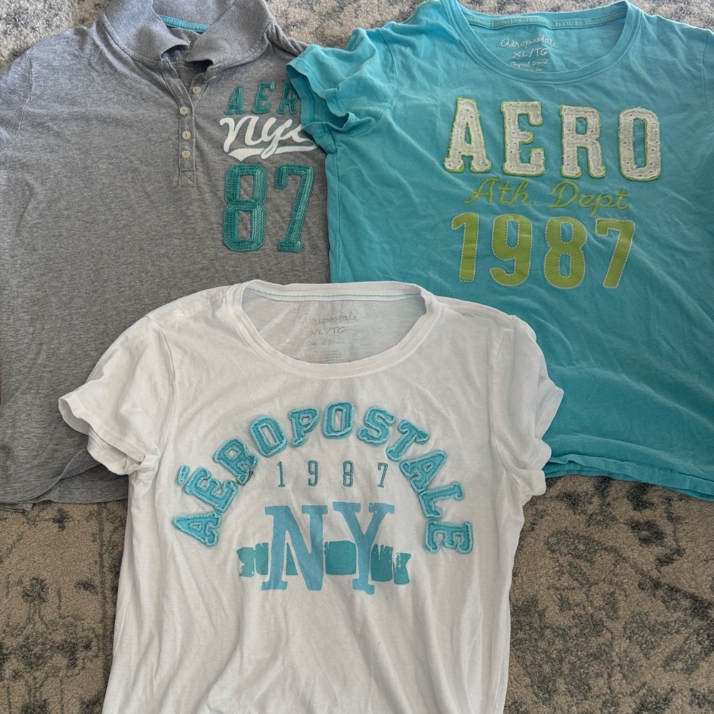 3 Aeropostale T-Shirts XL for price listed. White, Grey and Teal Blue